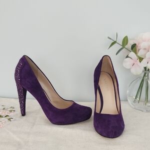 Nine West Purple Suede Heels with Purple Rhinestones